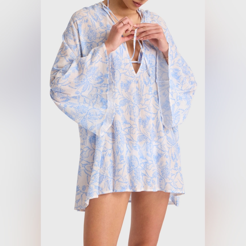 NWT Amanda Uprichard Blue & White Idris Floral Cover-Up Dress - One Size - Picture 2 of 7
